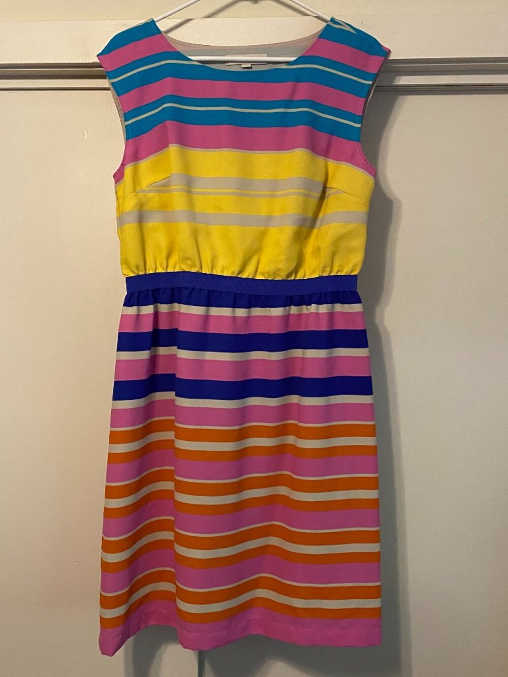 NWOT - Loft, sleeveless, bright summer, multi stripe dress, size 8